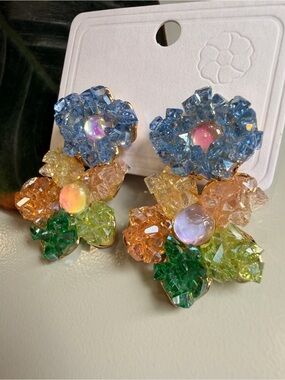 Multicolor Crystal Flower Drop Earrings